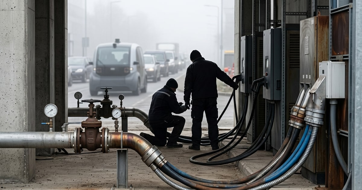 Austere editorial image representing the Pressure Systems edition “BYD Chargers, London Robotaxis, and Grid Bargaining Reshape Power”.