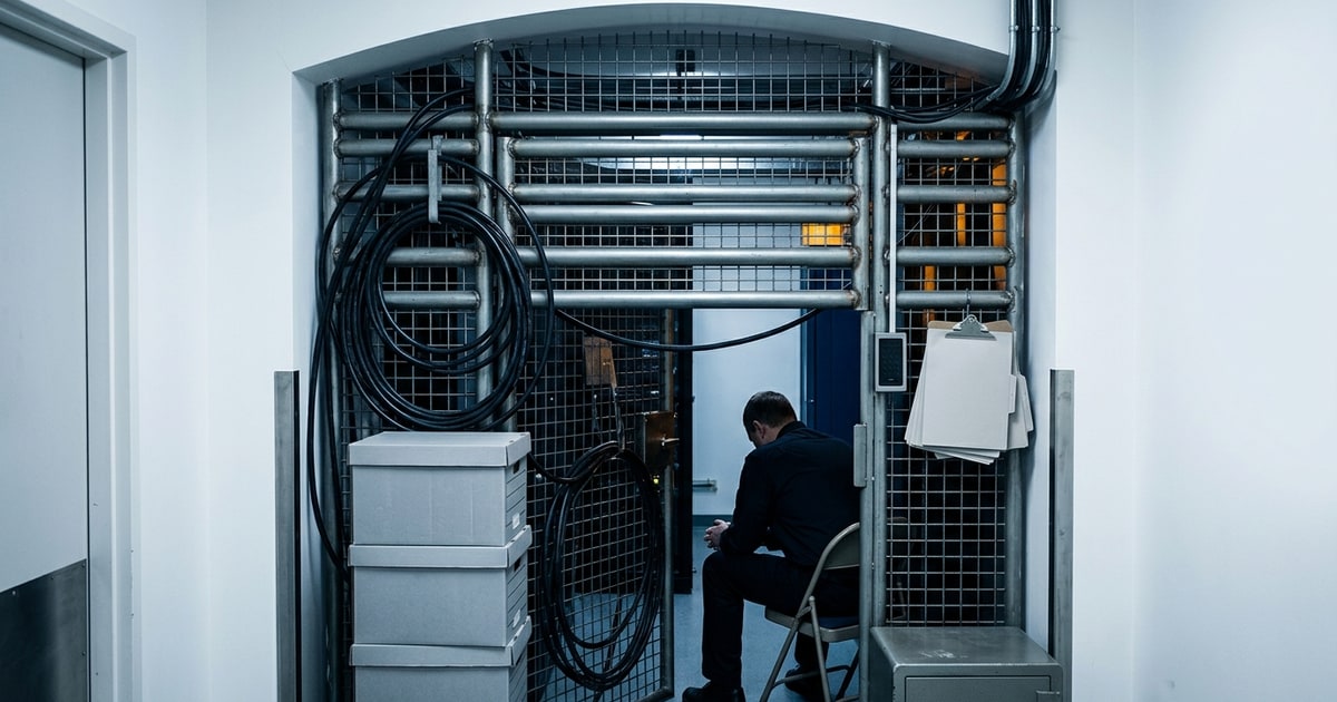 Austere editorial image representing the Pressure Systems edition “Palantir Contracts, NHS Gates, And Cryptographic Safe Spaces”.