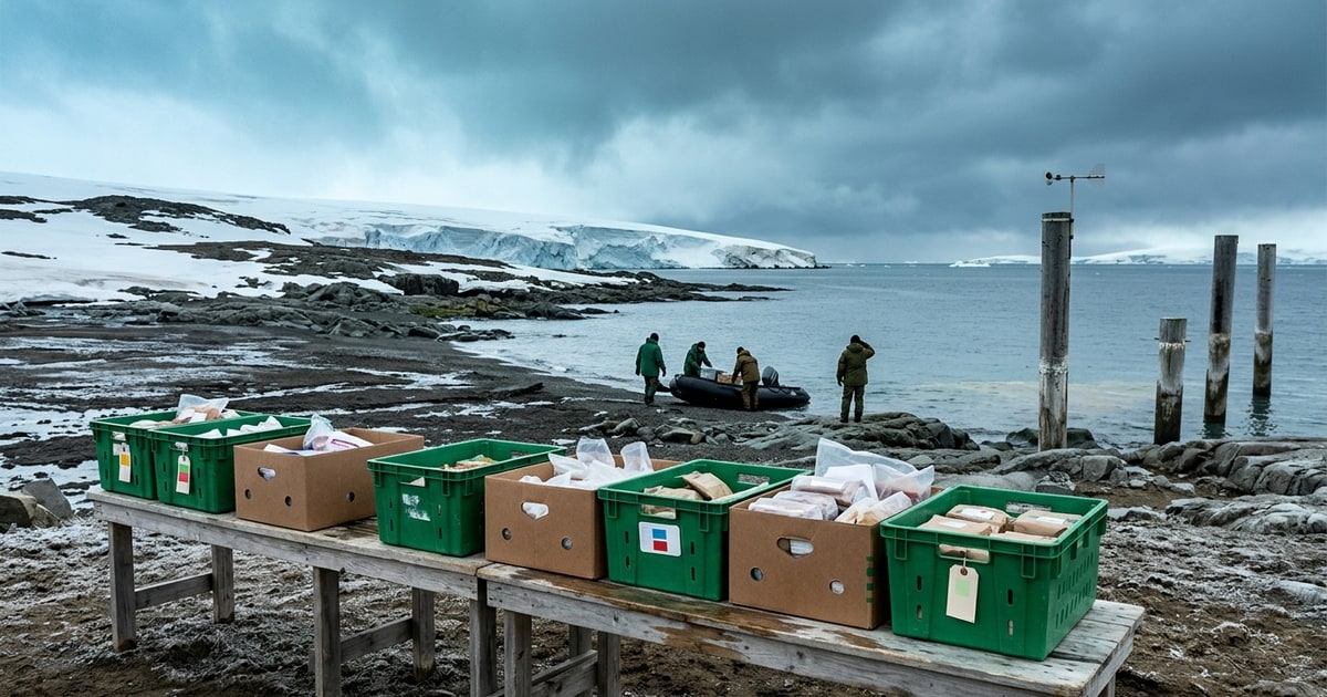 Austere editorial image representing the Pressure Systems edition “Antarctic Ice Loss and Chemical Leaks Poison Marine Life”.
