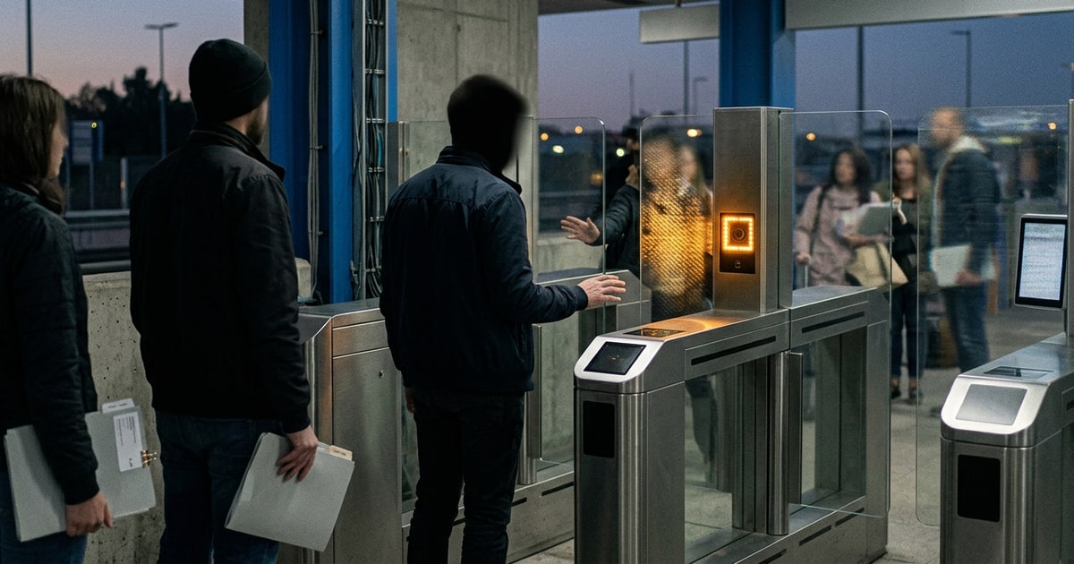 Austere editorial image representing the Pressure Systems edition “Starmer’s Social Media Ban Mandates Biometric Age Gates”.