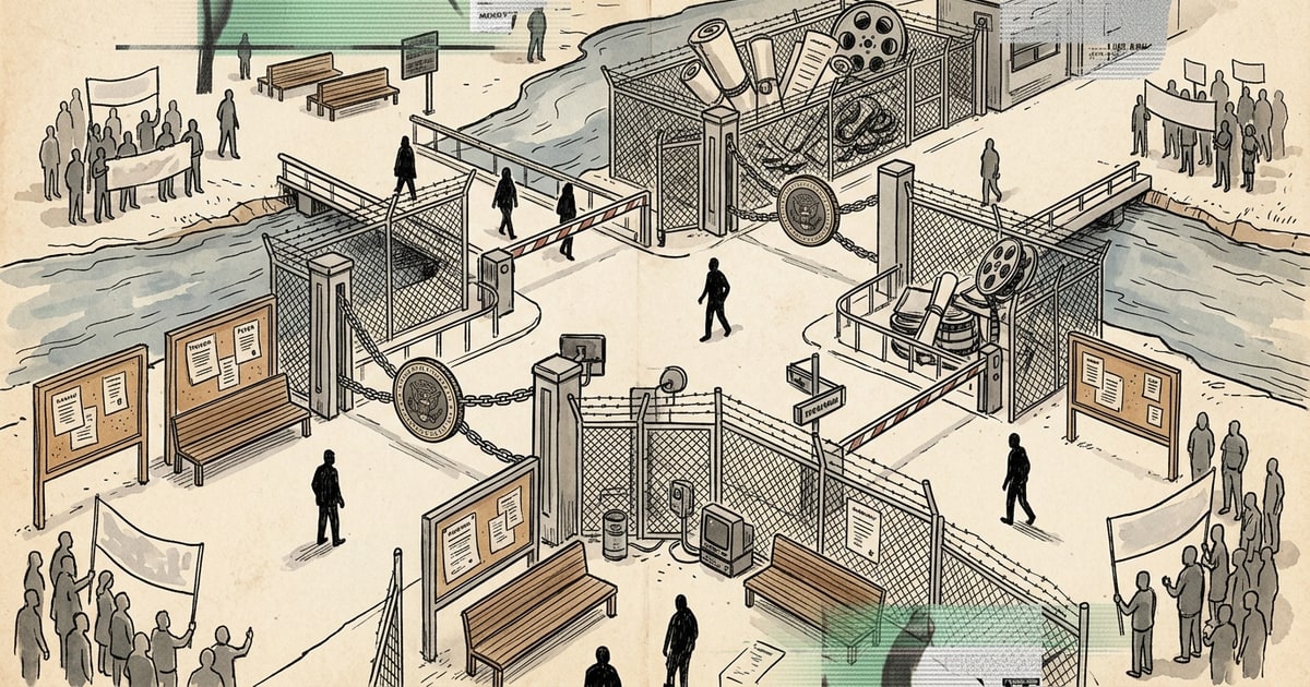Austere editorial image representing the Pressure Systems edition “White House Export Bans and Copyright Overhauls Enclose Frontier AI”.