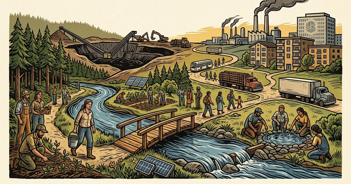 Austere editorial image representing the Pressure Systems edition “BC Watersheds and Ontario Airsheds Yield to Industrial Extraction”.