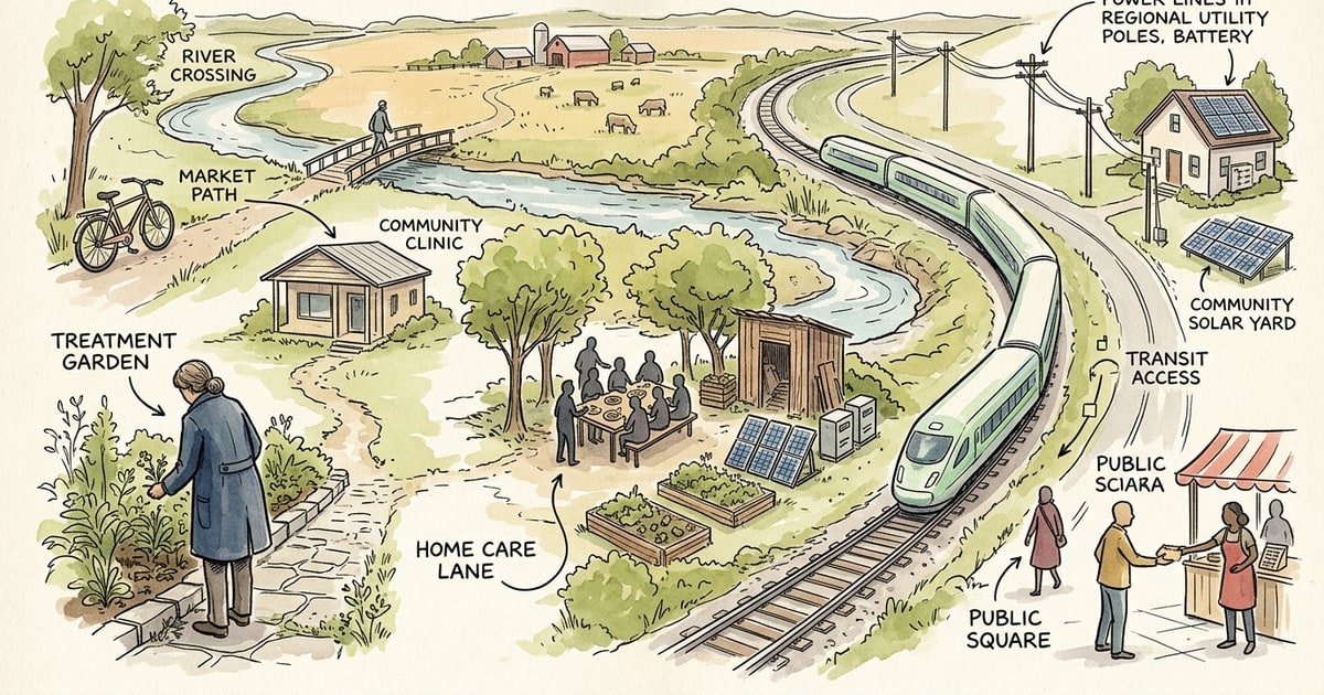 Austere editorial image representing the Pressure Systems edition “High-Speed Rail and Battery Grids Reshape Rural Ontario”.