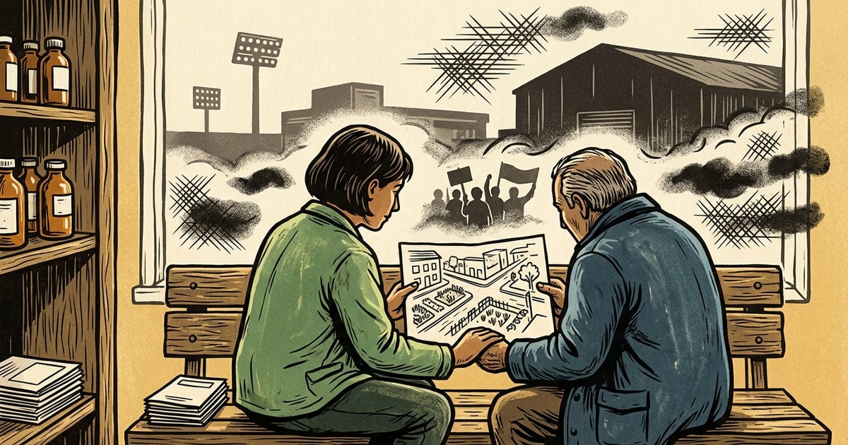 Austere editorial image representing the Pressure Systems edition “Private Prisons and Stadium Surveillance Target Dissent”.