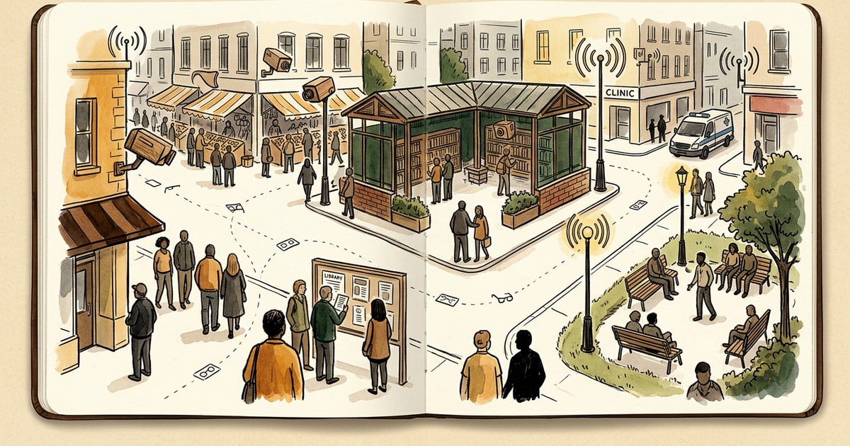Austere editorial image representing the Pressure Systems edition “Police Vans and Pentagon Suppliers Hardwire Facial Recognition Into Public Spaces”.