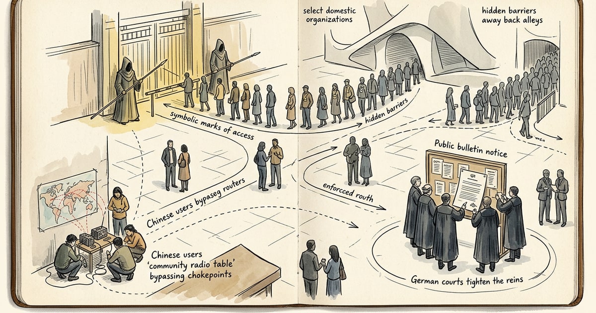 Austere editorial image representing the Pressure Systems edition “White House Gatekeepers and German Courts Tighten the Reins on Frontier Models”.