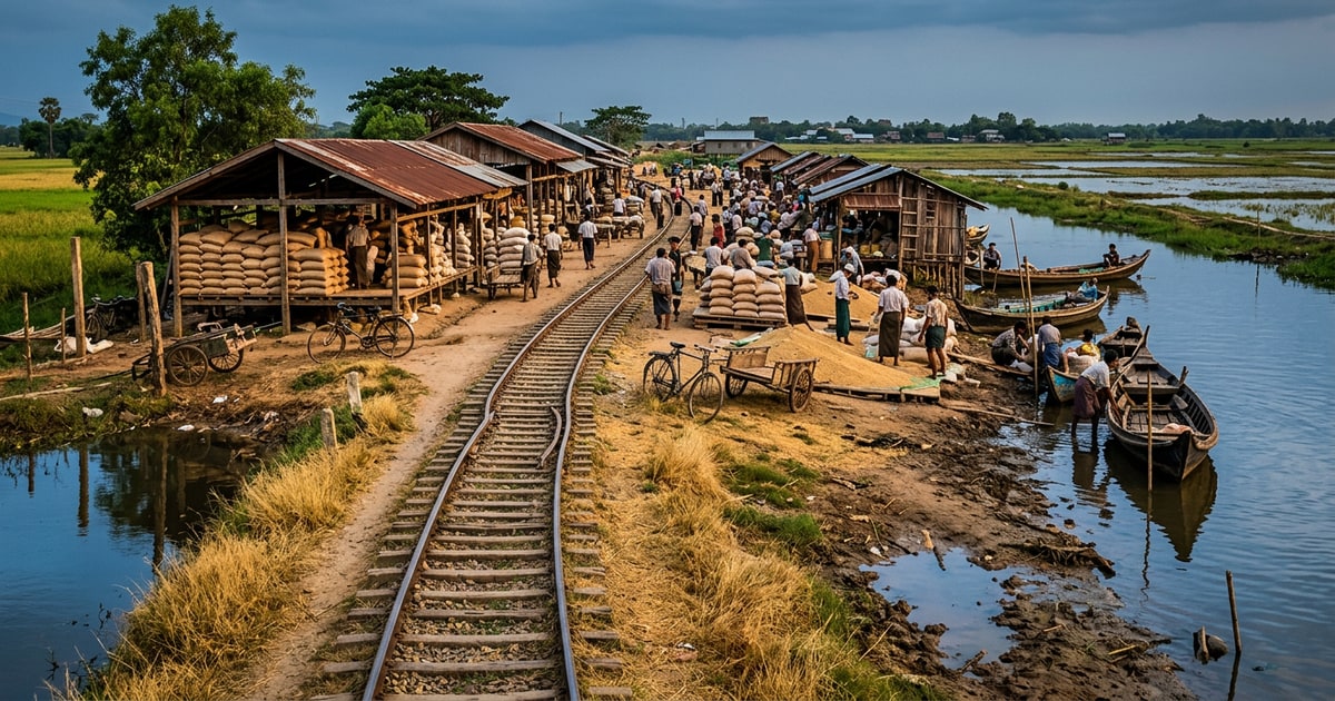 Austere editorial image representing the Pressure Systems edition “El Niño Heat Bends Rails and Rice Markets”.