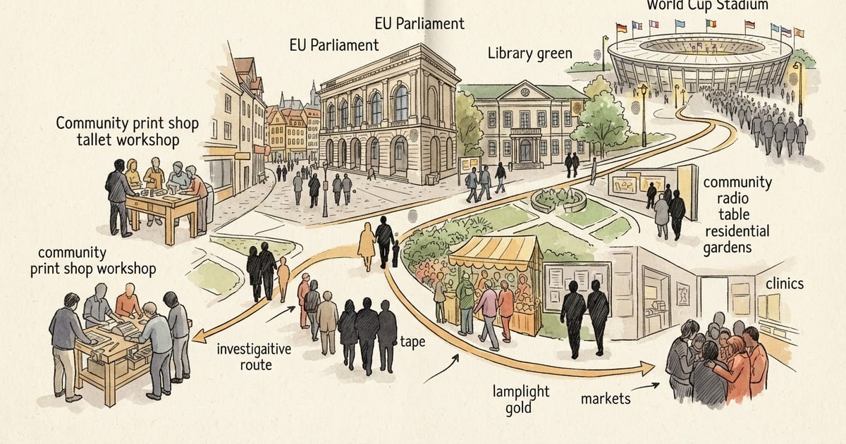 Austere editorial image representing the Pressure Systems edition “World Cup Stadiums and EU Parliaments Face Fingerprint Surveillance”.