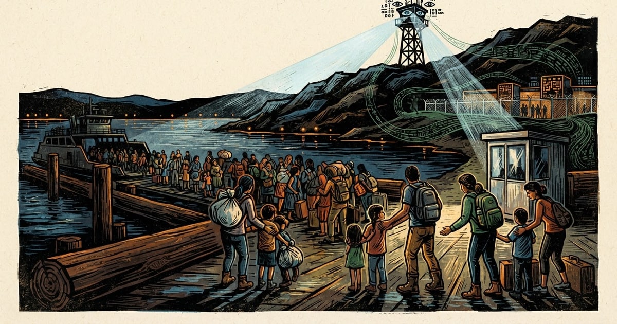Austere editorial image representing the Pressure Systems edition “Border Towers and Jail Algorithms Enforce State Surveillance”.