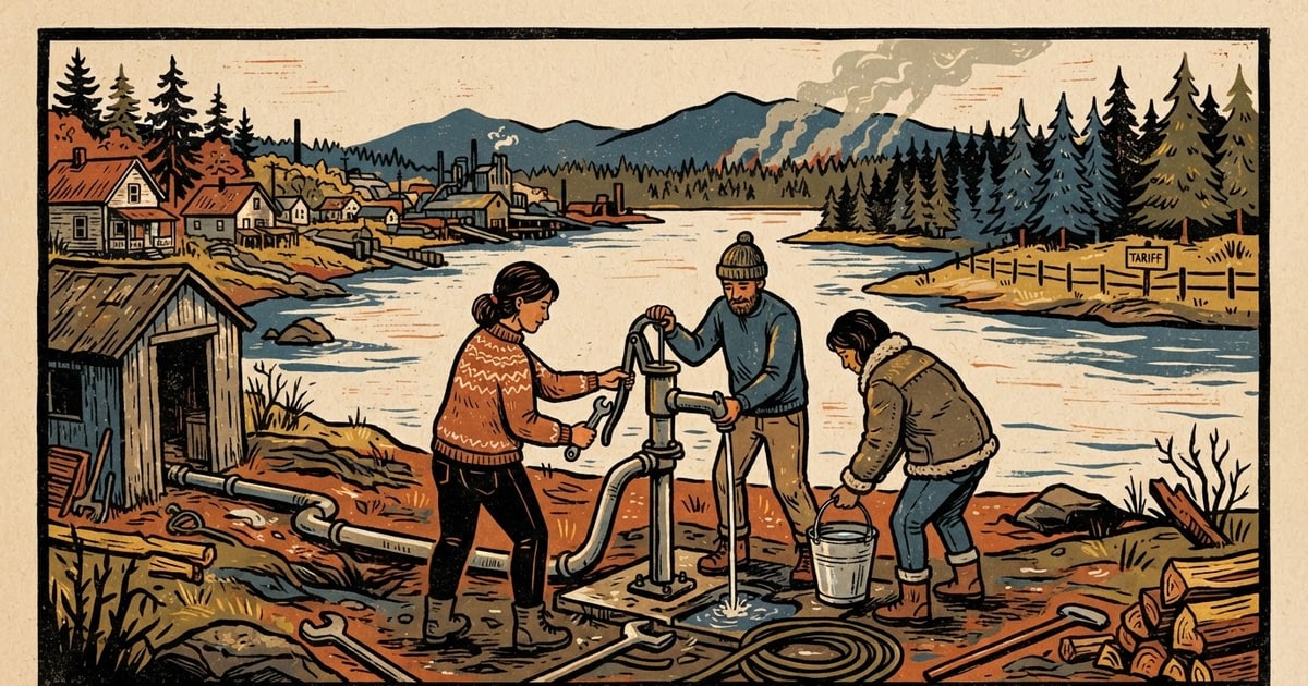 Austere editorial image representing the Pressure Systems edition “Carney Utilities and Border Tariffs Test Canadian Sovereignty”.
