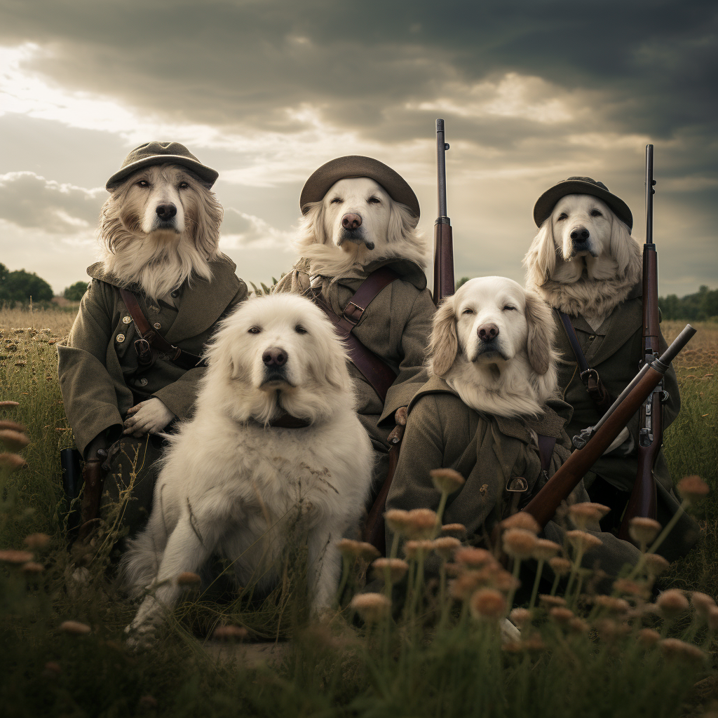 Five livestock guardian dogs armed as part of a militia